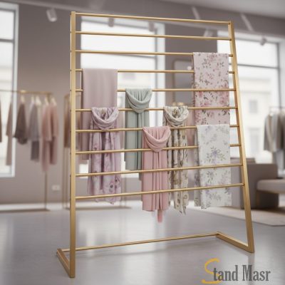استاند عرض طرح مودرن – تصميم فاخر لعرض الإيشاربات والأقمشة | Stand Masr