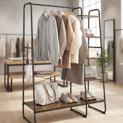 حامل ملابس معدني مودرن متعدد الأرفف – تصميم عملي وأنيق من Stand Masr